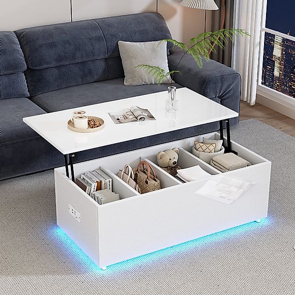 Merax Couchtisch Hochglanz mit LED-Beleuchtung (1-St., günstig online kaufen