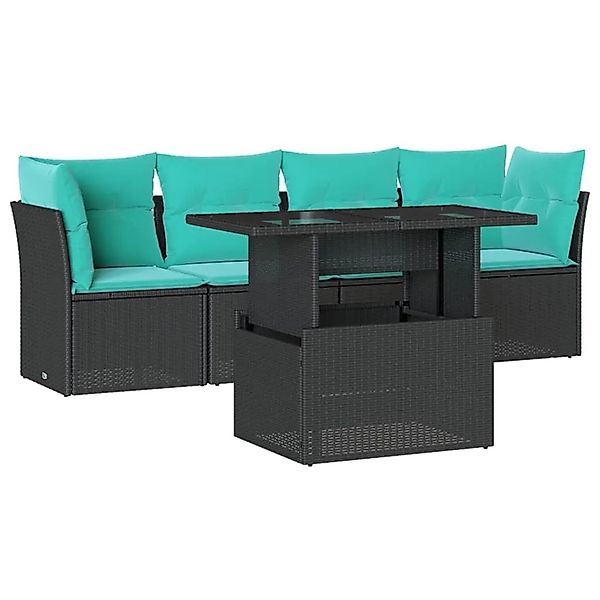 vidaXL 5-Tlg Gartensofa-Set mit Kissen Schwarz Polyrattan 3266347 günstig online kaufen