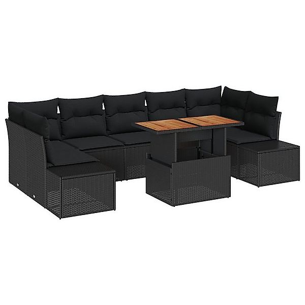 vidaXL Loungesofa 8-teiliges Garten-Sofa-Set mit Kissen in Schwarz aus Poly günstig online kaufen