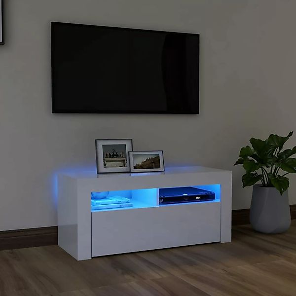 Tv-schrank Mit Led-leuchten Hochglanz-weiß 90x35x40 Cm günstig online kaufen
