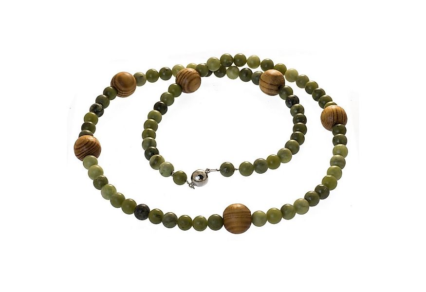 Perlenkette Lange Kette mit Jade und Holz Perlen hell günstig online kaufen