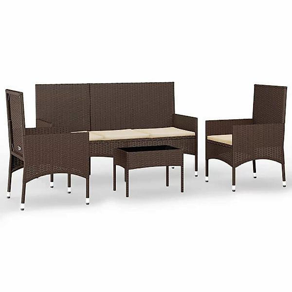 vidaXL 4-tlg Garten-Lounge-Set mit Kissen Braun Poly Rattan Modell 10 günstig online kaufen