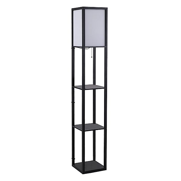 HOMCOM Stehleuchte mit Regalen E27 Holz Schwarz 26 x 26 x 160 cm Ohne Glühb günstig online kaufen