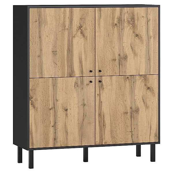 Highboard Bospe schwarz Eiche Wotan Nachbildung B/H/T: ca. 120x135x42 cm günstig online kaufen