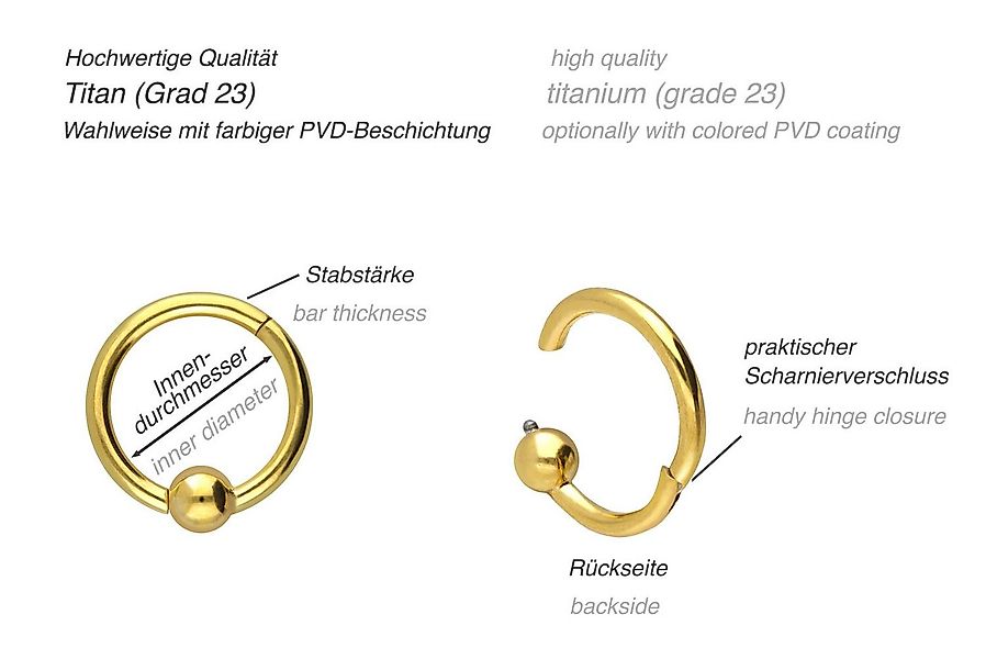 PIERCINGLINE Nasenpiercing Titan Segmentring Clicker KUGEL Ohrpiercing Sept günstig online kaufen