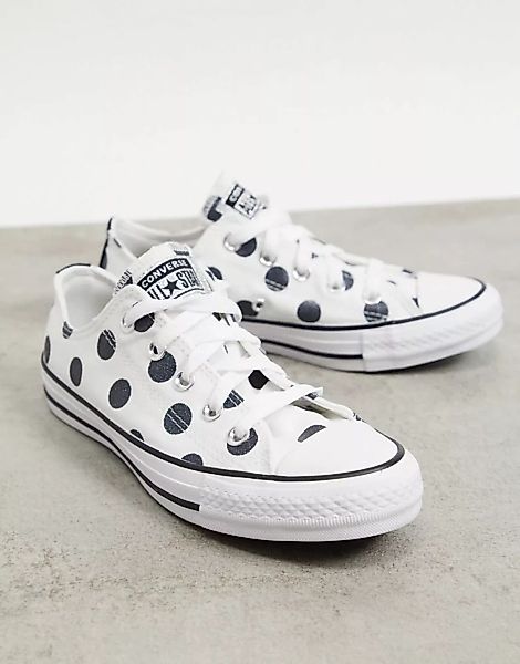 Converse – Chuck Taylor Ox – Weiße Sneaker mit großen Punkten-Schwarz günstig online kaufen