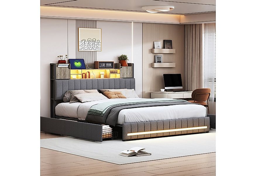 Furnishings Home Polsterbett Stauraumbett Doppelbett LED (1 tlg, Mit Vier e günstig online kaufen