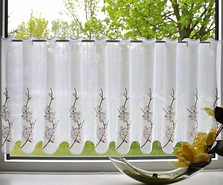 Stickereien Plauen Scheibengardine »Kirschblüte«, (1 St.) günstig online kaufen