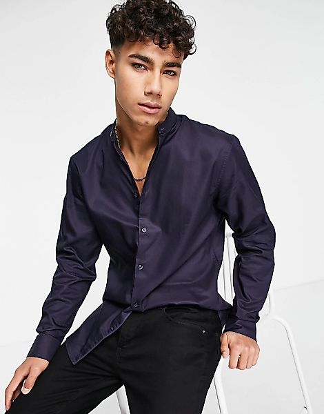 Selected Homme – Hemd in Marineblau mit Grandad-Kragen günstig online kaufen