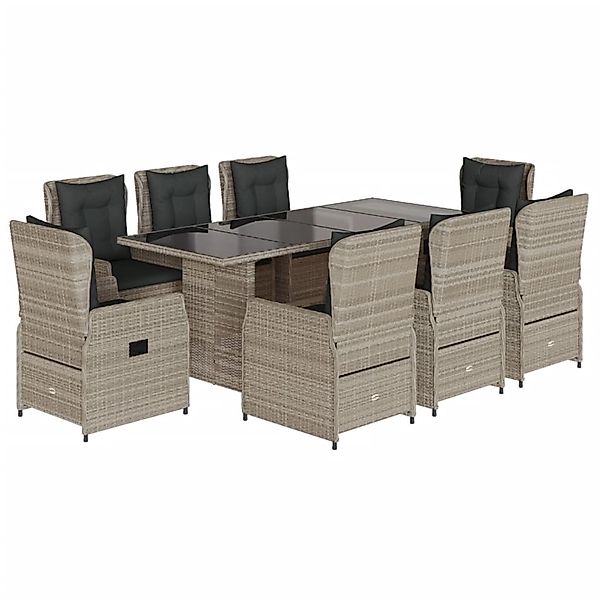 vidaXL 9-Tlg Garten-Essgruppe mit Kissen Hellgrau Poly Rattan 3262796 günstig online kaufen