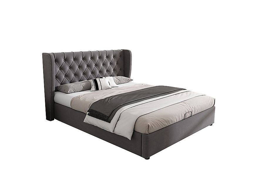 Flieks Polsterbett, Doppelbett Kiefernholz mit Stauraum Flanell 140*200cm günstig online kaufen