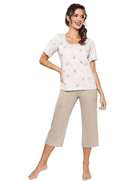 Donna Capri-Pyjama 3/4 Schlafanzug in Natur-Tönen (2 tlg) Basic 3/4-Pyjama- günstig online kaufen
