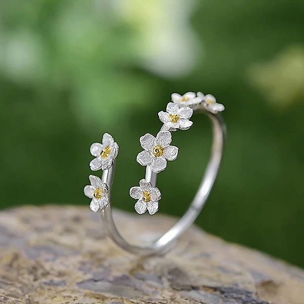 Runde Perlé Silberring zarte Vergissmeinnicht Blumen, günstig online kaufen