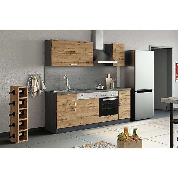 Held Möbel Küchenzeile Sorrento 210 cm Wotaneiche-Grafit ohne E-Geräte günstig online kaufen