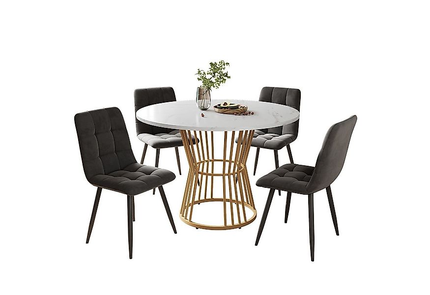 Flieks Essgruppe, (Sitzgruppe Set, 5-tlg., 1 Tisch mit 4 Stühlen), runder E günstig online kaufen
