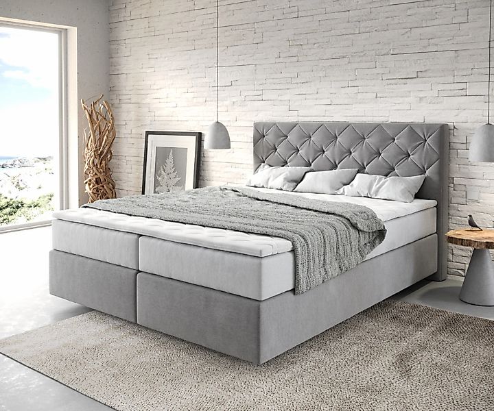 Boxspringbett Dream-Great 160x200 cm Mikrofaser Grau mit TFK Matratze und V günstig online kaufen