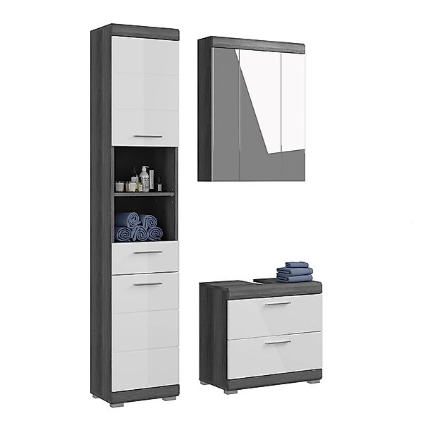 Badkombination m. Spiegelschrank 112 cm x 191 cm x 37 cm Weiß-Rauchsilber 4 günstig online kaufen