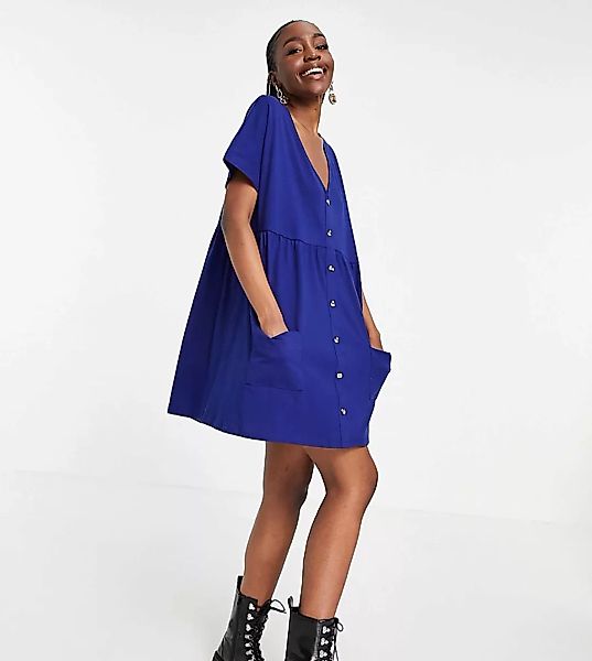 ASOS DESIGN Tall – Mini-Hängerkleid mit Knopfleiste in Navy-Marineblau günstig online kaufen
