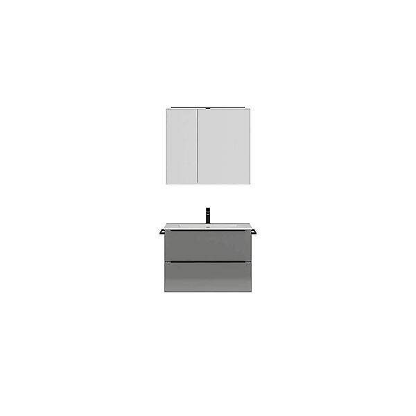 Bad Waschplatz Set mit Spiegelschrank in Hochglanz grau, 1 Handtuchhalter, günstig online kaufen