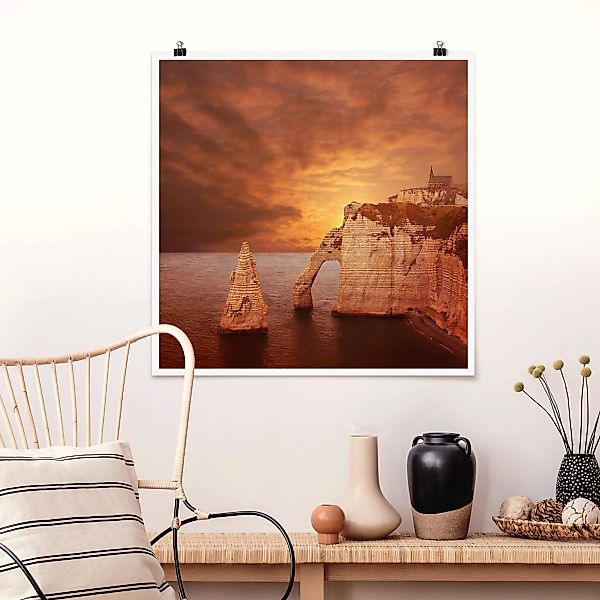 Poster Natur & Landschaft - Quadrat Etretat Sunset Cliffs günstig online kaufen