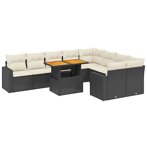 vidaXL 10-Tlg Garten-Sofagarnitur mit Kissen Schwarz Poly Rattan 3271469 günstig online kaufen