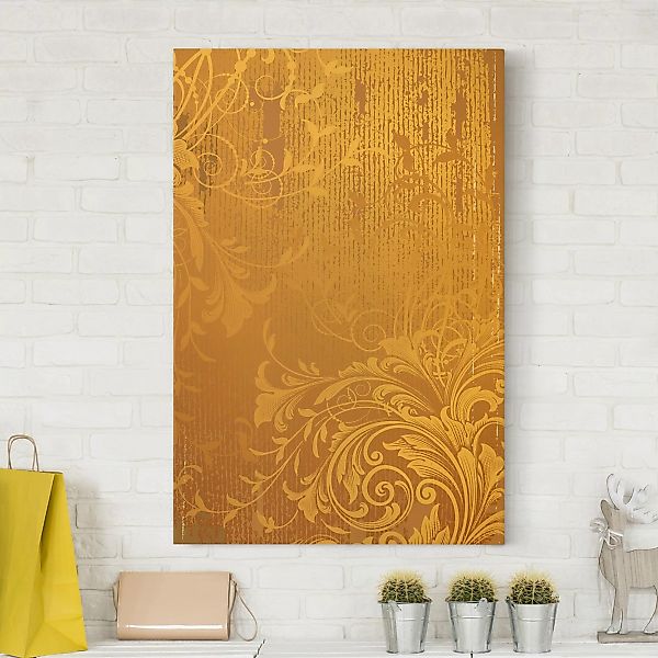 Leinwandbild Muster - Hochformat Goldene Flora günstig online kaufen