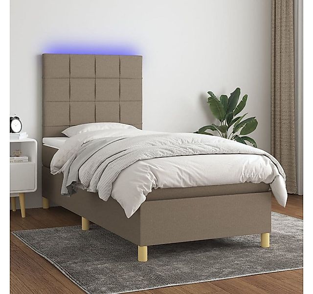 vidaXL Boxspringbett Boxspringbett mit Matratze LED Taupe 90x200 cm Stoff B günstig online kaufen