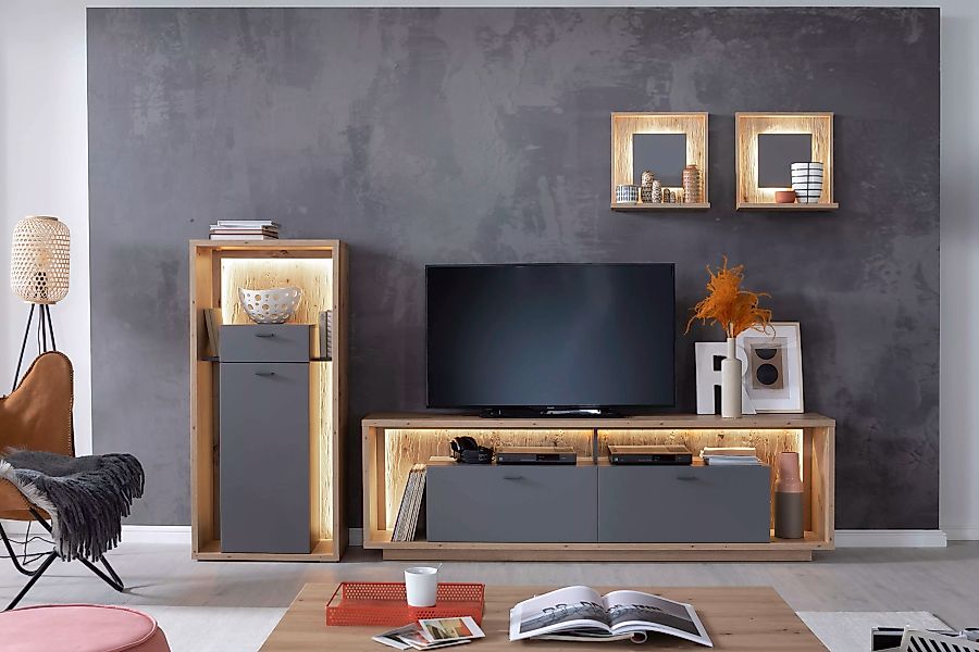 MCA furniture Lowboard "Lizzano", TV Möbel für TV bis 80 Zoll mit 3D Rückwa günstig online kaufen