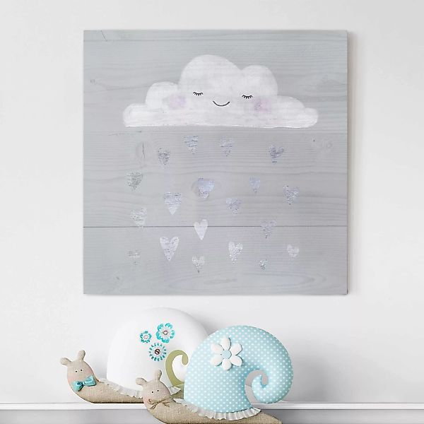 Leinwandbild Kinderzimmer - Quadrat Wolke mit silbernen Herzen günstig online kaufen