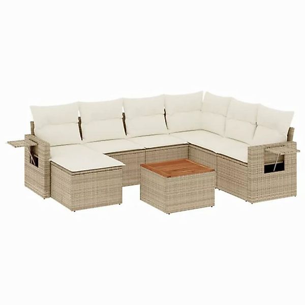 vidaXL Sofaelement 8-tlg. Garten-Sofagarnitur mit Kissen Beige Poly Rattan günstig online kaufen