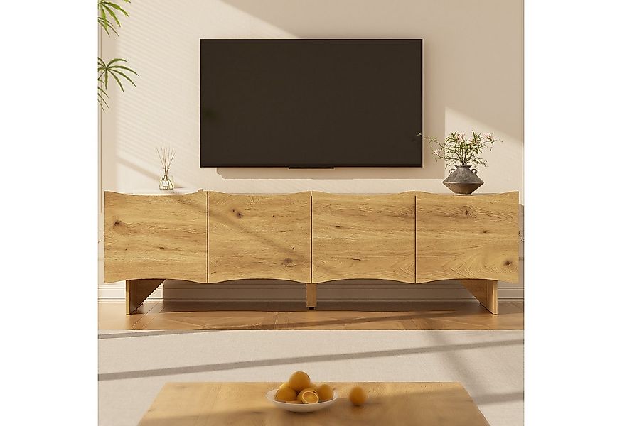 Merax Lowboard in Holzoptik mit Wellenmuster (1 St), TV-Schrank mit 4 Türen günstig online kaufen