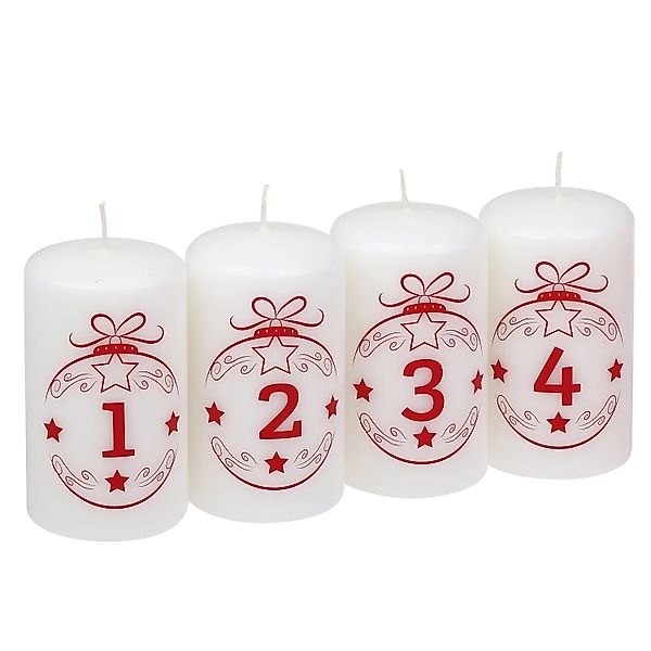 Steinhart Stumpenkerze Advent Balls 1 - 4 Weiß Ø 5,7 cm x 10 cm 4er Riegel günstig online kaufen