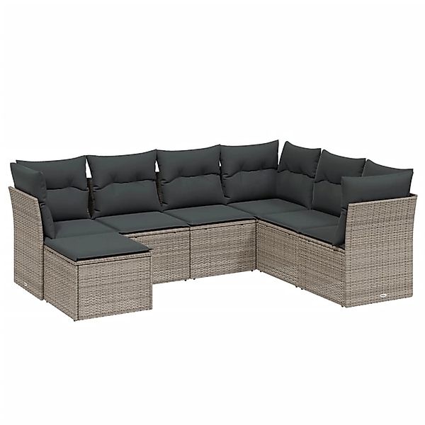 vidaXL 7-Tlg Garten-Sofagarnitur mit Kissen Hellgrau Poly Rattan 3263218 günstig online kaufen