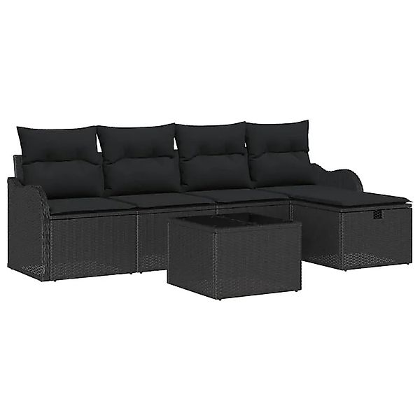 vidaXL Garten-Sofa-Set mit Kissen 6-Tlg Schwarz Poly Rattan 3360304 günstig online kaufen