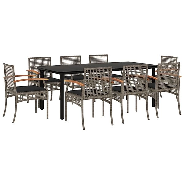 vidaXL 9-Tlg Garten-Essgruppe mit Kissen Grau Poly Rattan 3213623 günstig online kaufen