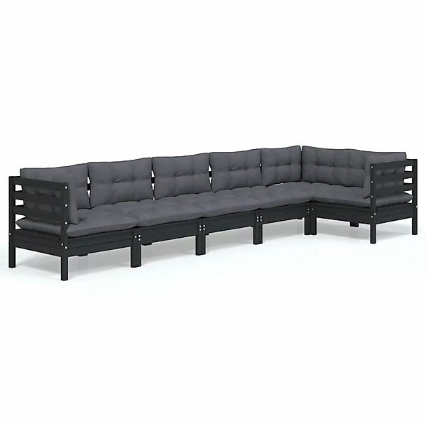 vidaXL 6-tlg Garten-Lounge-Set mit Kissen Schwarz Kiefernholz Modell 5 günstig online kaufen