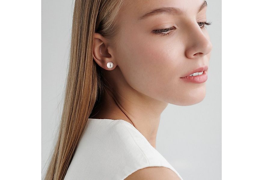 Gaura Pearls Paar Ohrstecker Perlenohrstecker weiß 8.5-9 mm, Button, echte günstig online kaufen