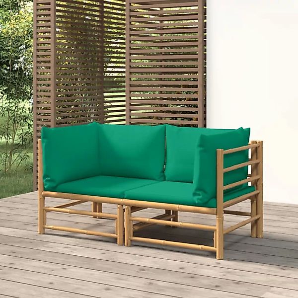 Vidaxl Garten-ecksofas Mit Grünen Kissen 2 Stk. Bambus günstig online kaufen