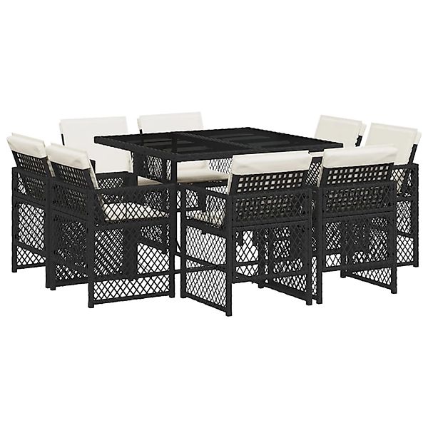 vidaXL 9-Tlg Garten-Essgruppe mit Kissen Schwarz Poly Rattan 3210834 günstig online kaufen