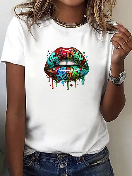 RMK T-Shirt Damen Shirt Top Sommer Basic Lippen Kussmund Graffiti günstig online kaufen