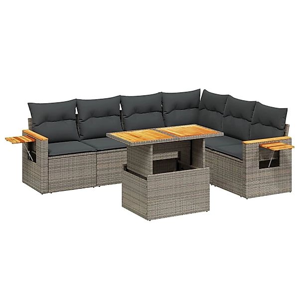 vidaXL 7-Tlg Garten-Sofagarnitur mit Kissen Grau Poly Rattan 3273538 günstig online kaufen