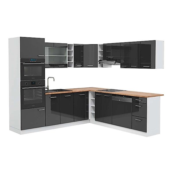 Vicco R-Line Eckküche Anthrazit Hochglanz/Weiß 237 x 247 cm AP Eiche günstig online kaufen