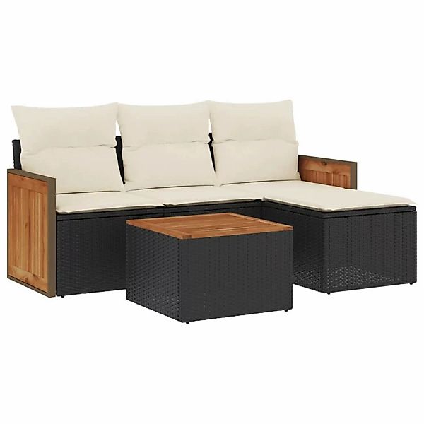 vidaXL 5-Tlg Garten-Sofagarnitur mit Kissen Schwarz Poly Rattan 3259991 günstig online kaufen