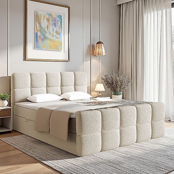 Juskys Boxspringbett Calgary, Bettkasten, inklusive Topper, günstig online kaufen