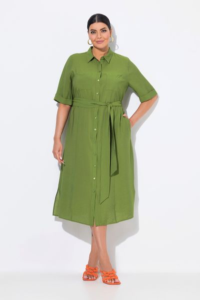 Ulla Popken Hemdblusenkleid Midikleid A-Linie Hemdkragen günstig online kaufen