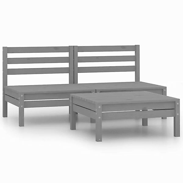 3-tlg. Garten-lounge-set Massivholz Kiefer Grau günstig online kaufen