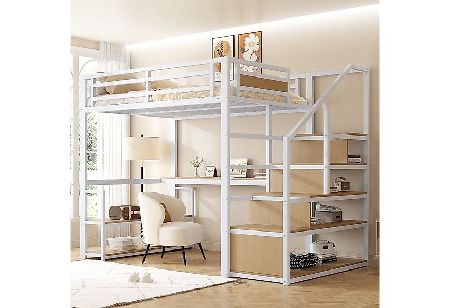 MODFU Hochbett Funktionsbett Kinderbett (Metall-Hochbett mit Aufbewahrungsl günstig online kaufen