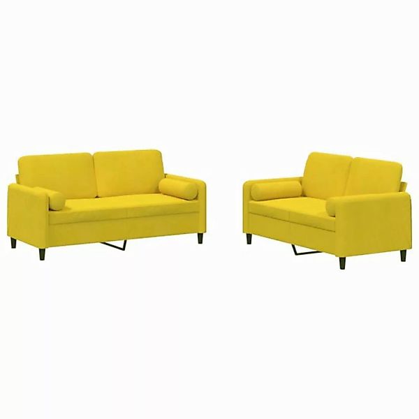 vidaXL Sofa, 2-tlg. Sofagarnitur mit Kissen Gelb Samt günstig online kaufen