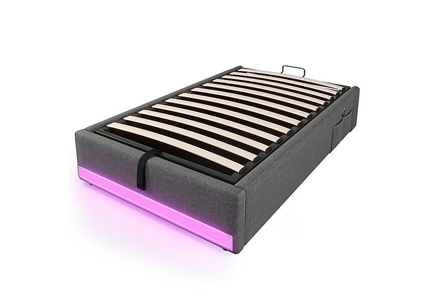 SOFTWEARY Futonbett mit LED-Beleuchtung und Aufbewahrung (mit Mehrfachsteck günstig online kaufen