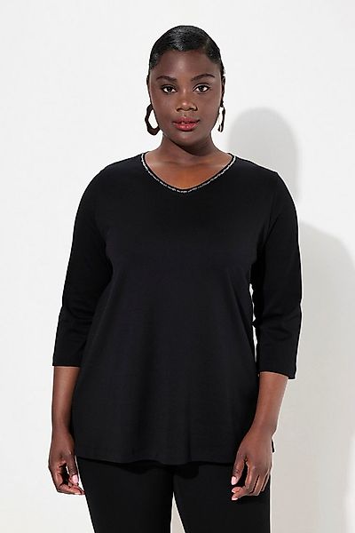 Ulla Popken T-Shirt Pima Cotton Shirt Ziersteine A-Linie V-Ausschnitt günstig online kaufen